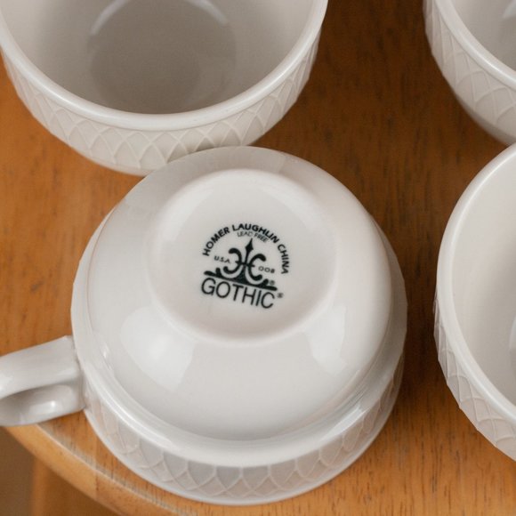 Vintage Homer Laughlin Gothic Pattern Stackable Restaurant Coffee Mugs- Set of 6 - Picture 3 of 4